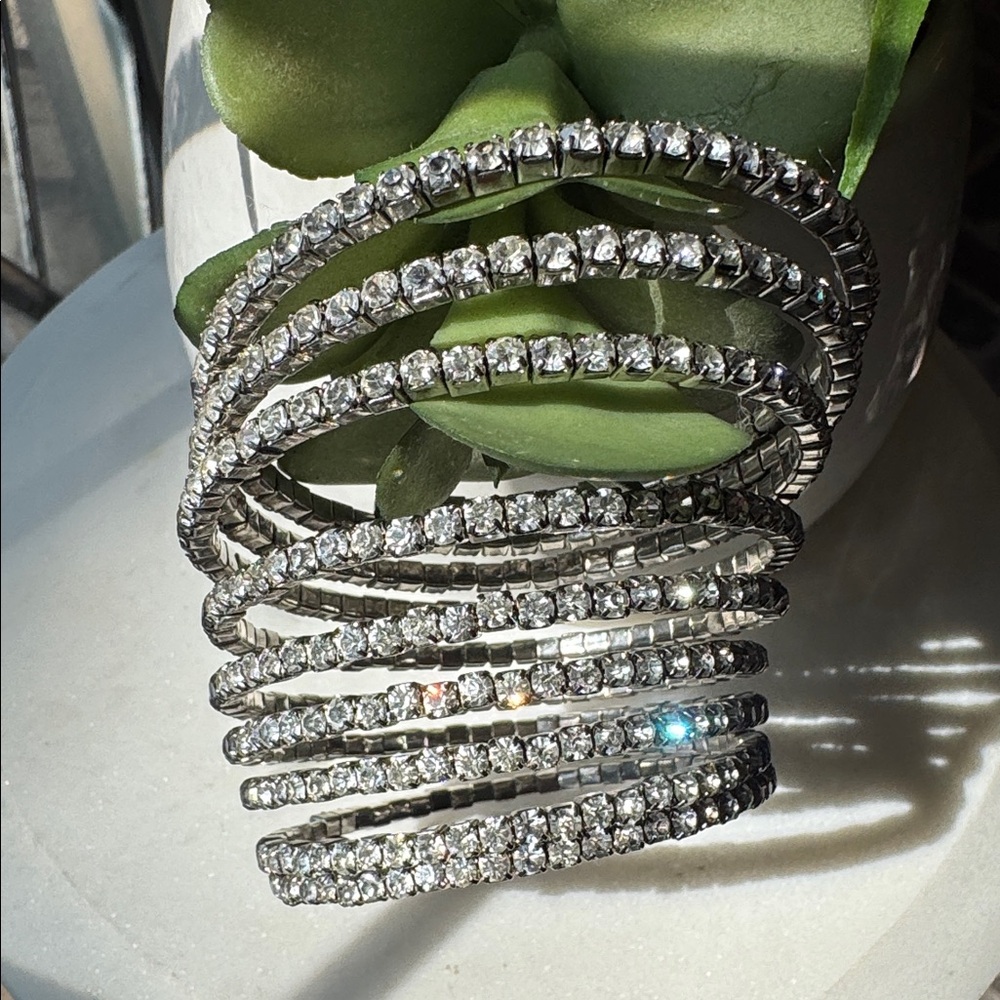 Sparkling Silver Rhinestone Bangle - image 1